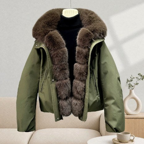 Cropped Parka Jacket with Faux Fur Trimmed Hood - Marl &amp; Mere