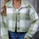 Cropped Plaid Plush Jacket with Button Front
