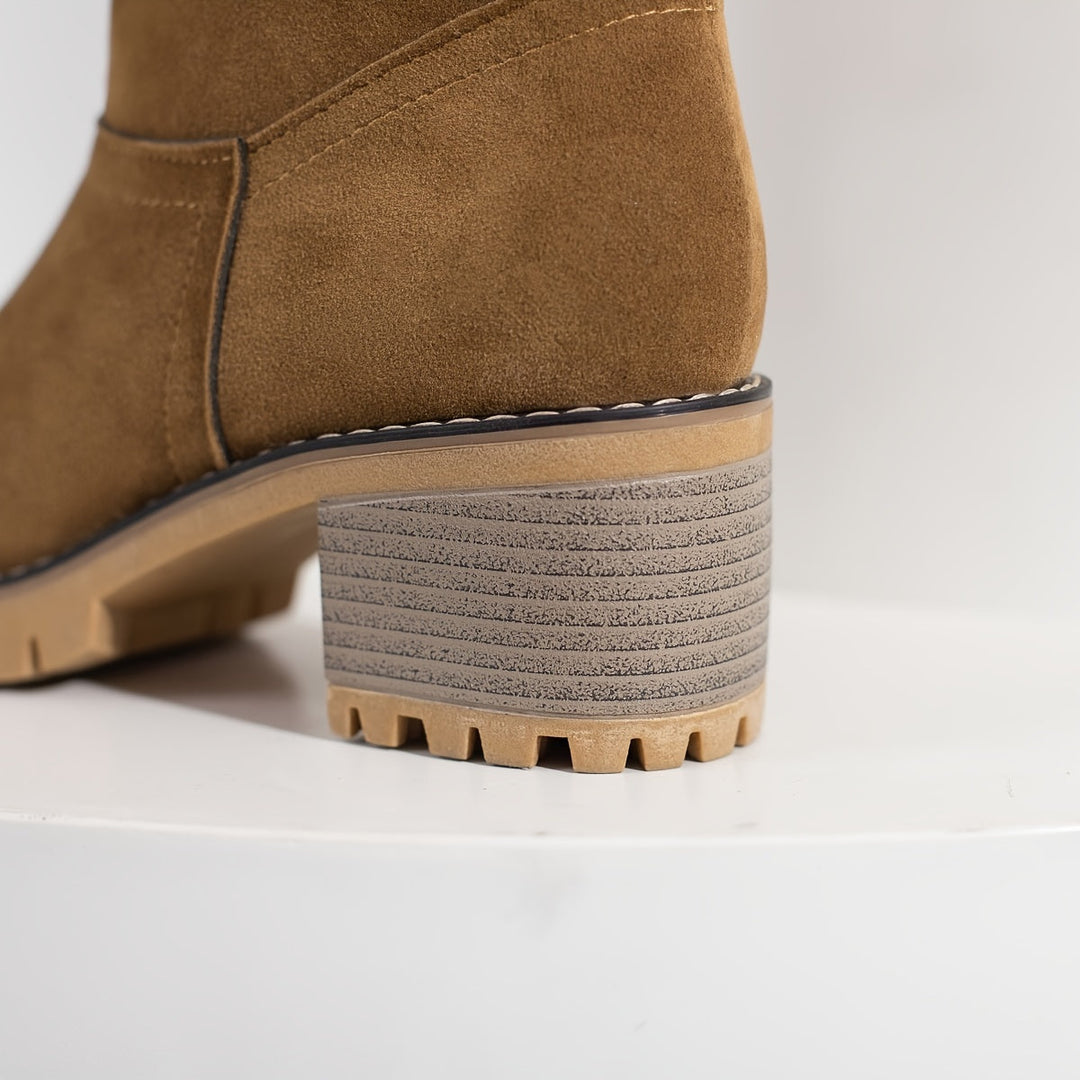 Cuffed Ankle Boots with Plush Lining and Block Heel