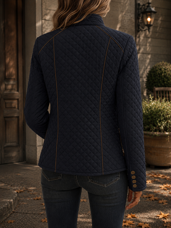 Diamond Quilted Padded Jacket with Stand Collar and Contrast Piping Trim - Marl &amp; Mere