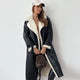 Double-Breasted Faux Leather Coat with Shearling Trim and Tie Belt