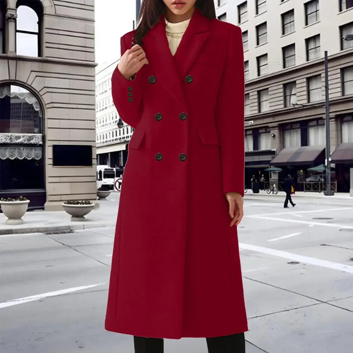 Double-Breasted Long Coat with Turn-Down Collar and Side Pockets - Marl &amp; Mere