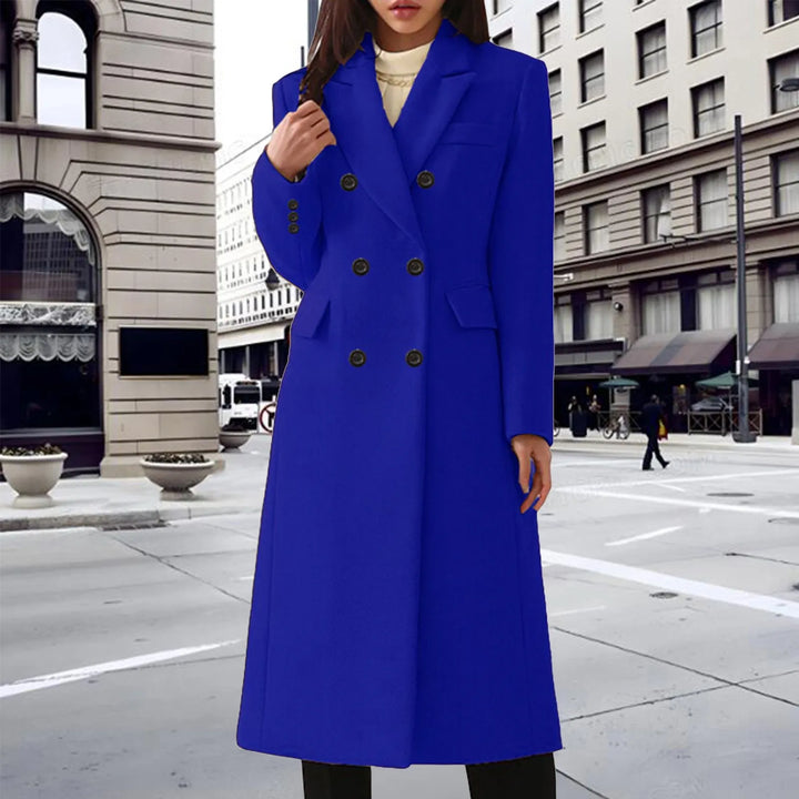 Double-Breasted Long Coat with Turn-Down Collar and Side Pockets - Marl &amp; Mere