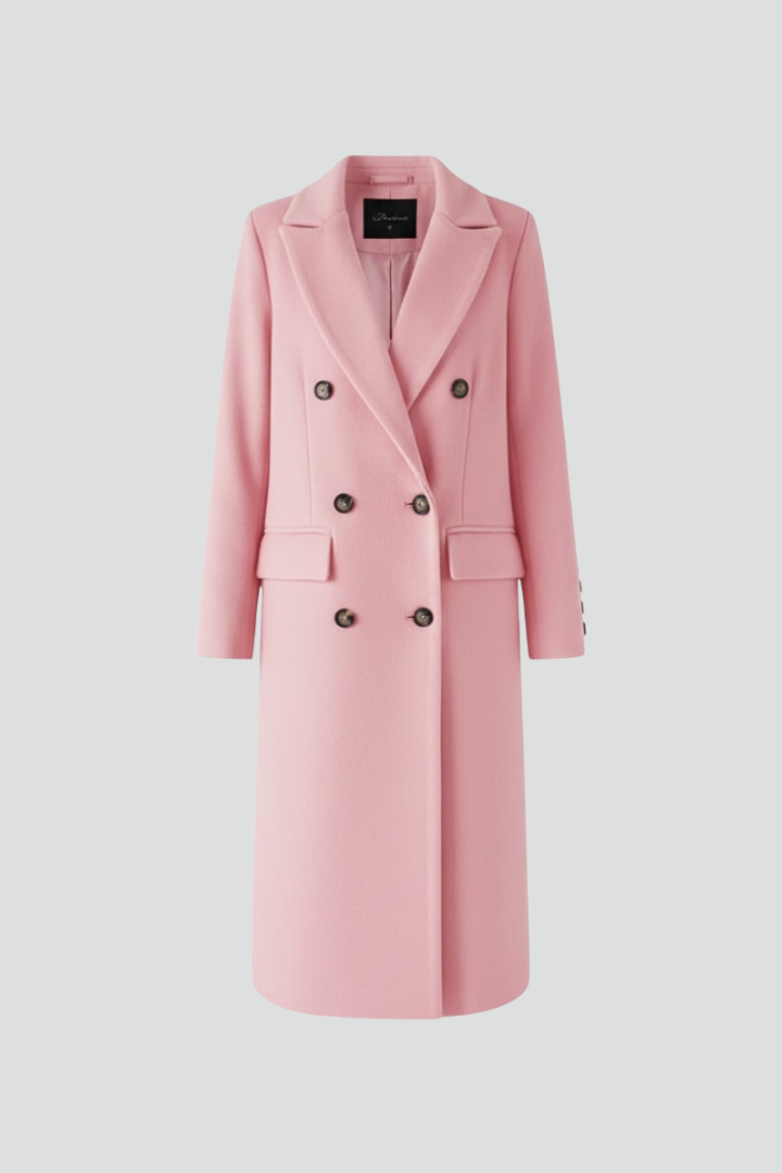 Double-Breasted Longline Coat with Notch Lapels and Flap Pockets