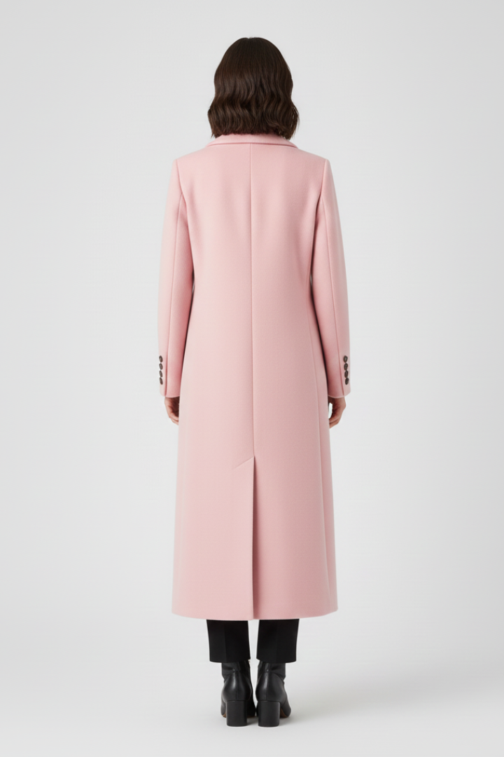 Double-Breasted Longline Coat with Notch Lapels and Flap Pockets
