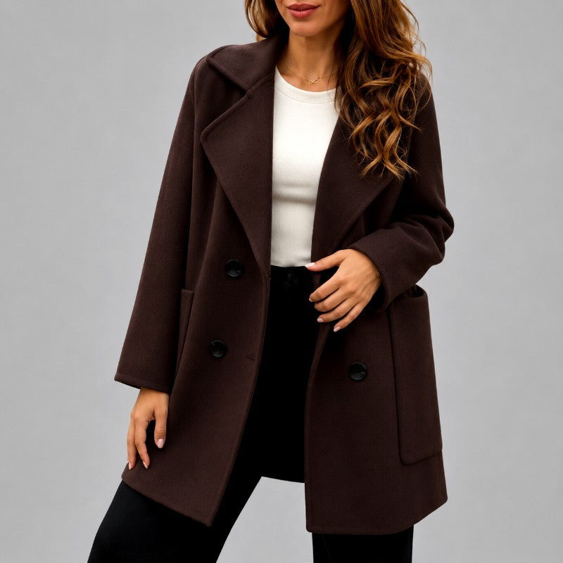 Double-Breasted Longline Coat with Wide Draped Lapels
