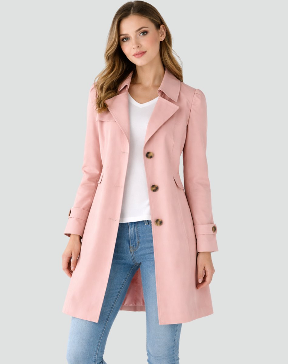 Double-Breasted Midi Trench Coat with Buttoned Cuffs and Fitted Waist