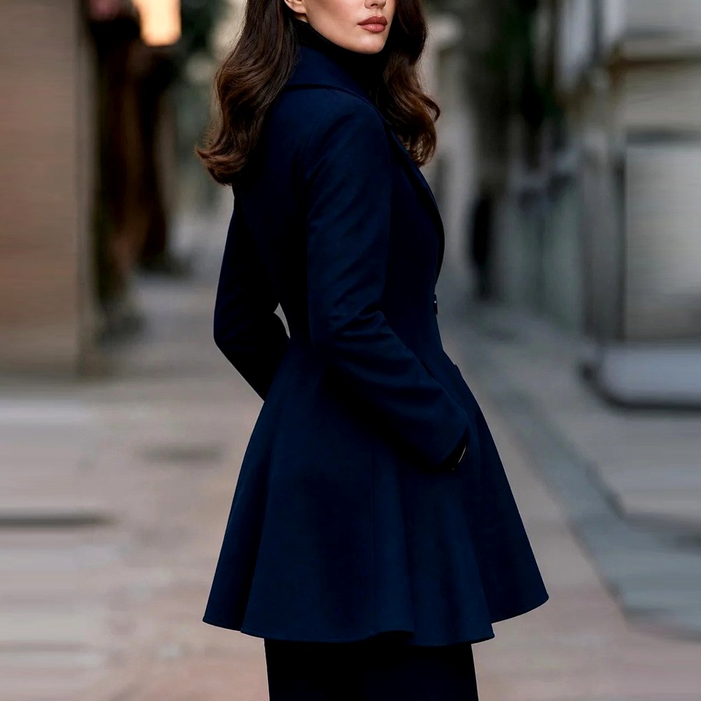 Double-Breasted Peplum Blazer with Notched Lapels - Marl &amp; Mere