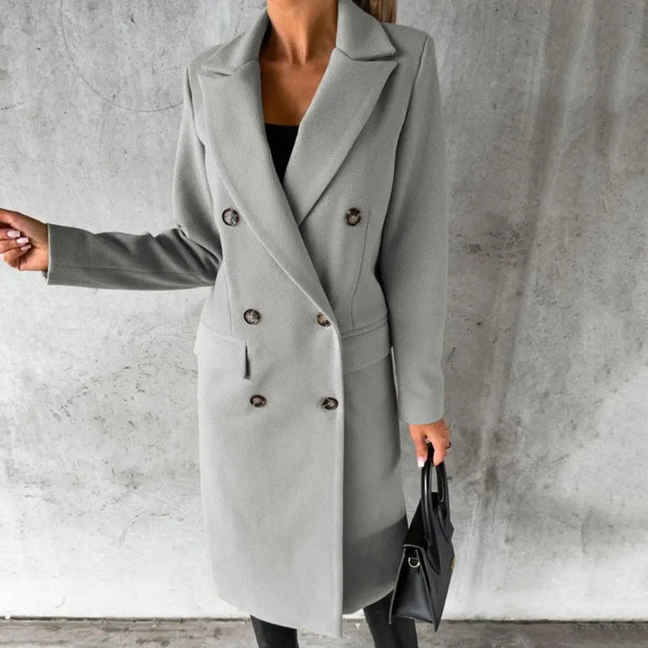 Double-Breasted Wool-Blend Long Coat with Notched Lapels