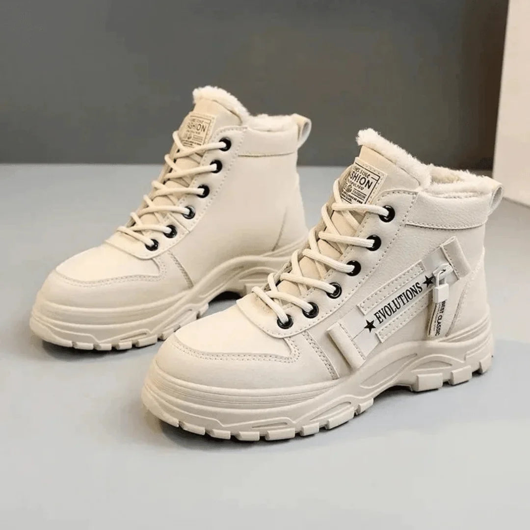 Faux Fur-Lined Lace-Up Ankle Boots with Chunky Waterproof Sole