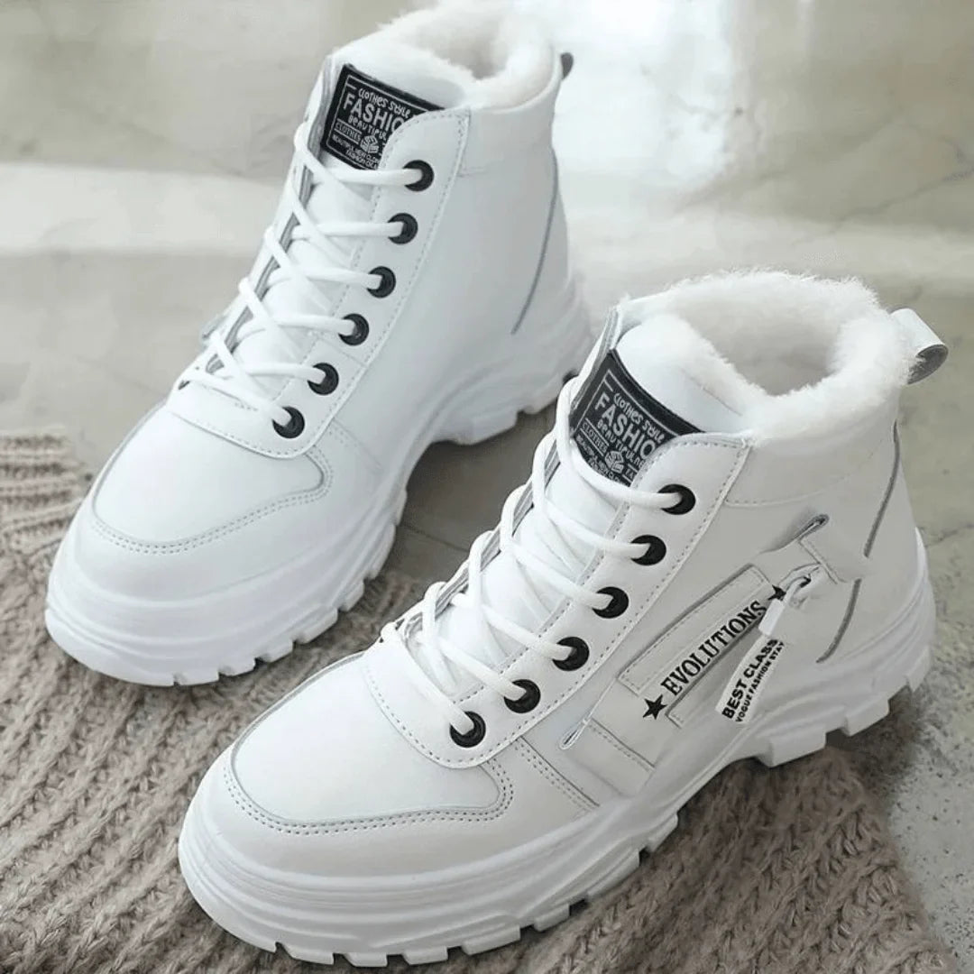 Faux Fur-Lined Lace-Up Ankle Boots with Chunky Waterproof Sole