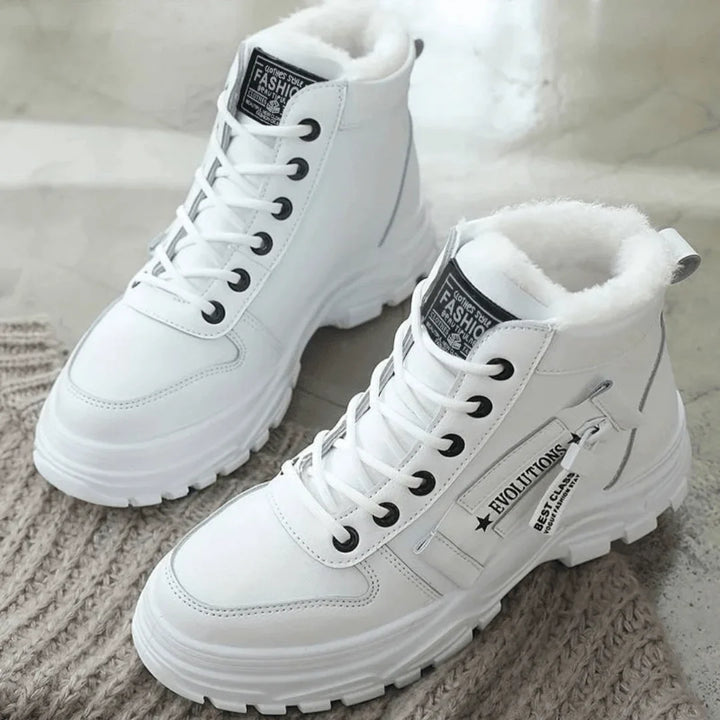 Faux Fur-Lined Lace-Up Ankle Boots with Chunky Waterproof Sole
