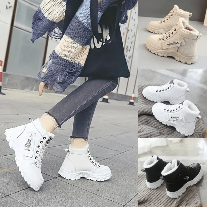Faux Fur-Lined Lace-Up Ankle Boots with Chunky Waterproof Sole