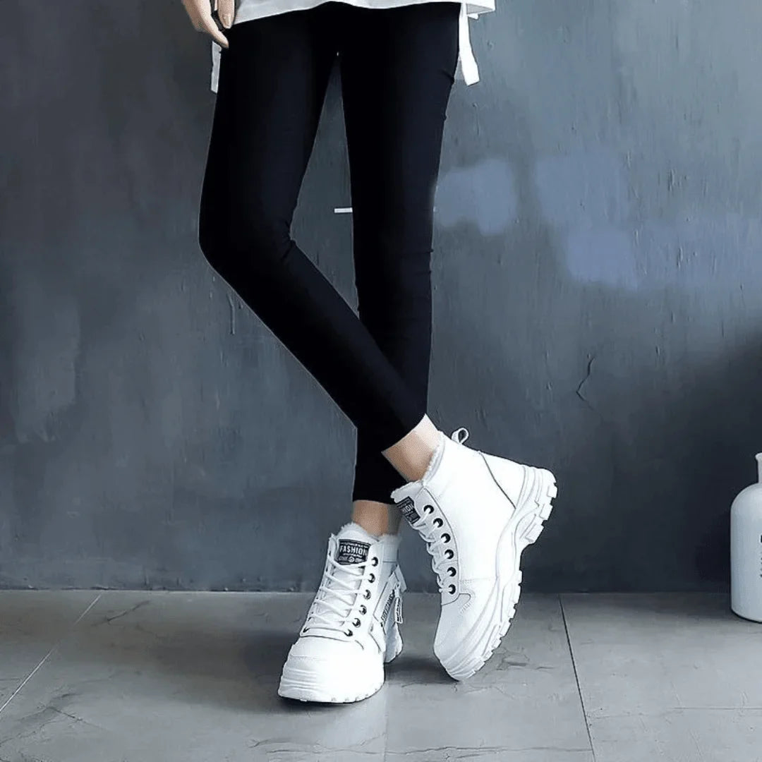 Faux Fur-Lined Lace-Up Ankle Boots with Chunky Waterproof Sole