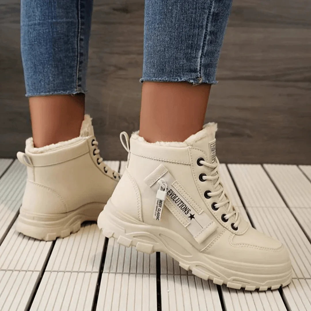 Faux Fur-Lined Lace-Up Ankle Boots with Chunky Waterproof Sole