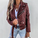 Leather Biker Jacket with Asymmetric Zip, Studded Lapels and Buckle Belt