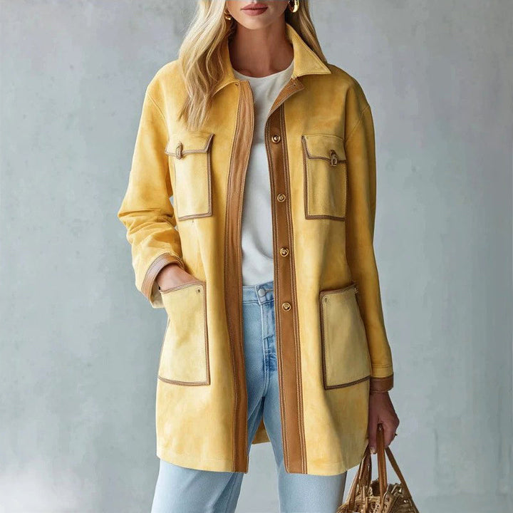 Faux Suede Longline Utility Jacket with Contrast Trim