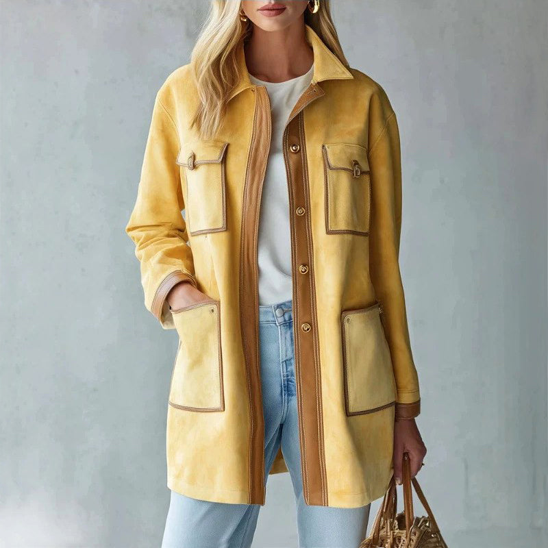 Faux Suede Longline Utility Jacket with Contrast Trim - Marl & Mere