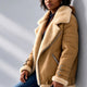 Faux Suede Shearling Moto Jacket with Asymmetric Zip and Buckle Cuffs
