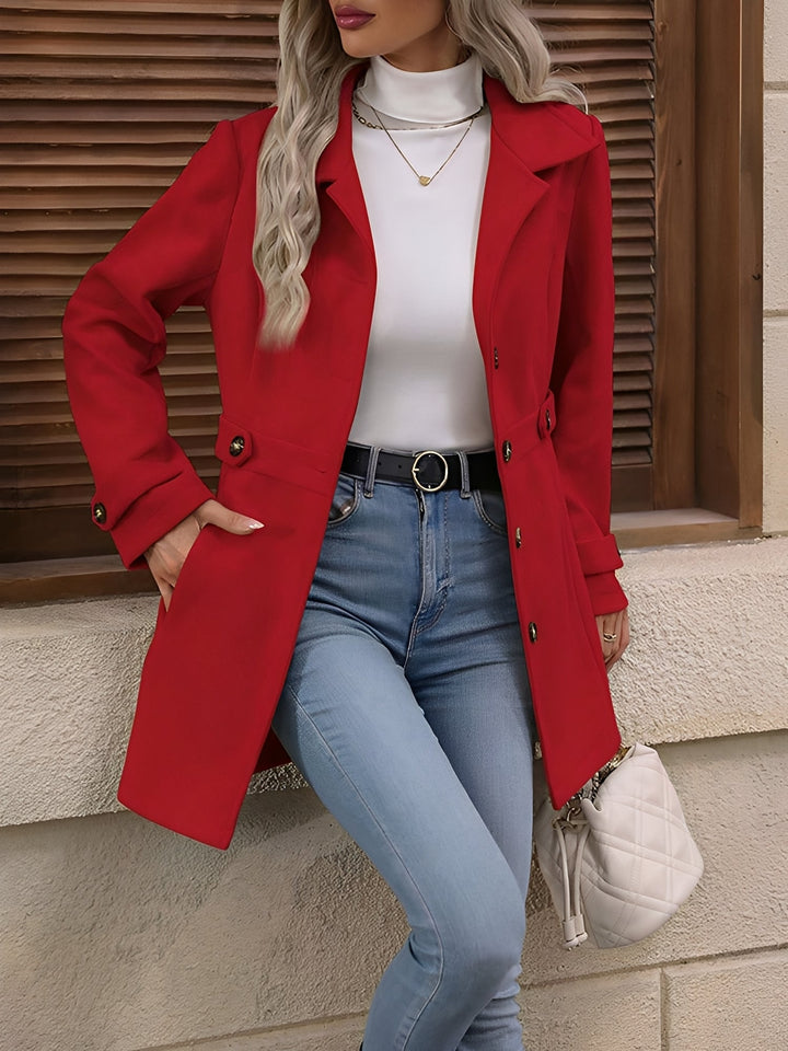 Fitted Double-Breasted Trench Coat with Gold-Tone Buttons