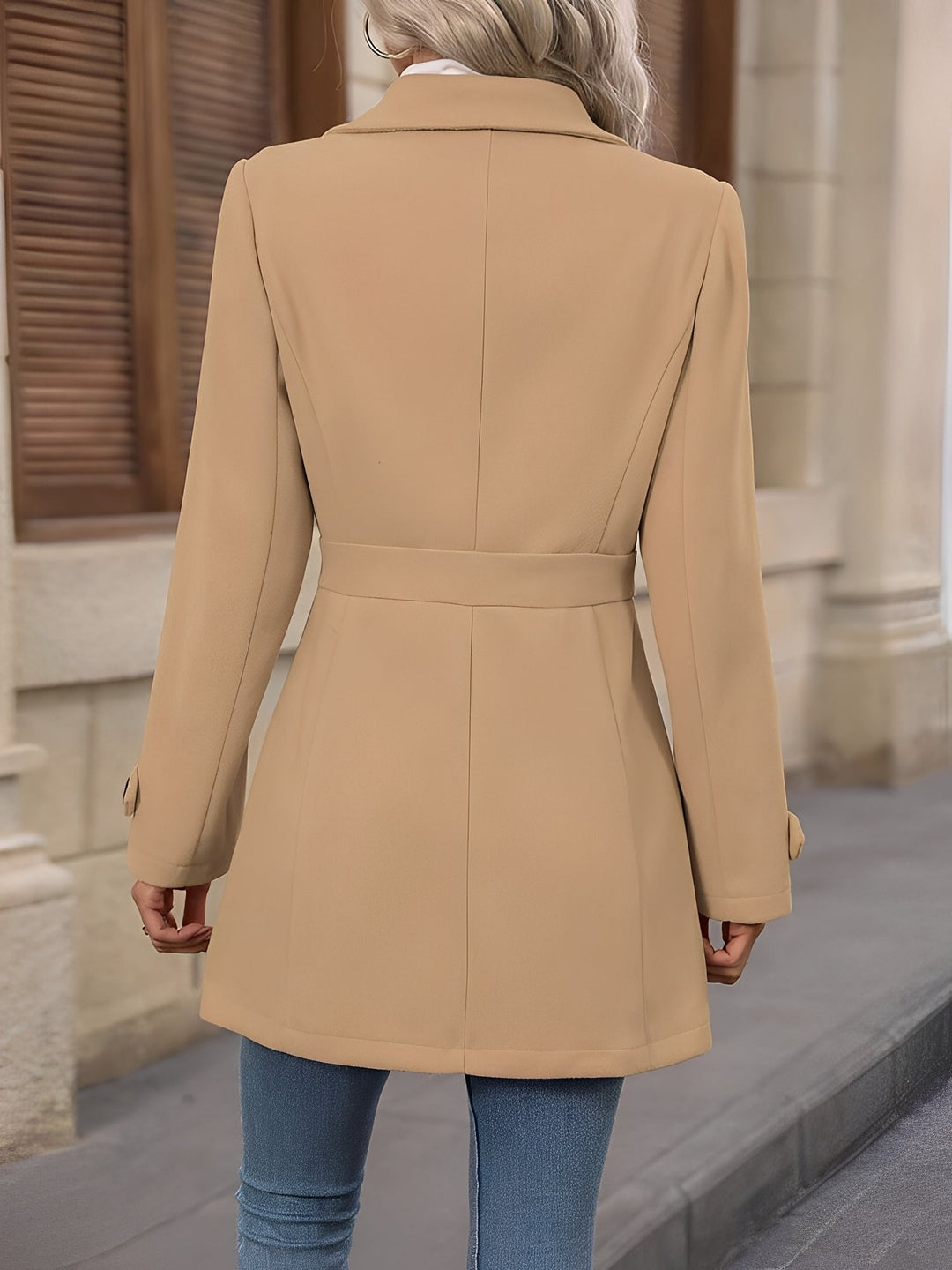 Fitted Double-Breasted Trench Coat with Gold-Tone Buttons