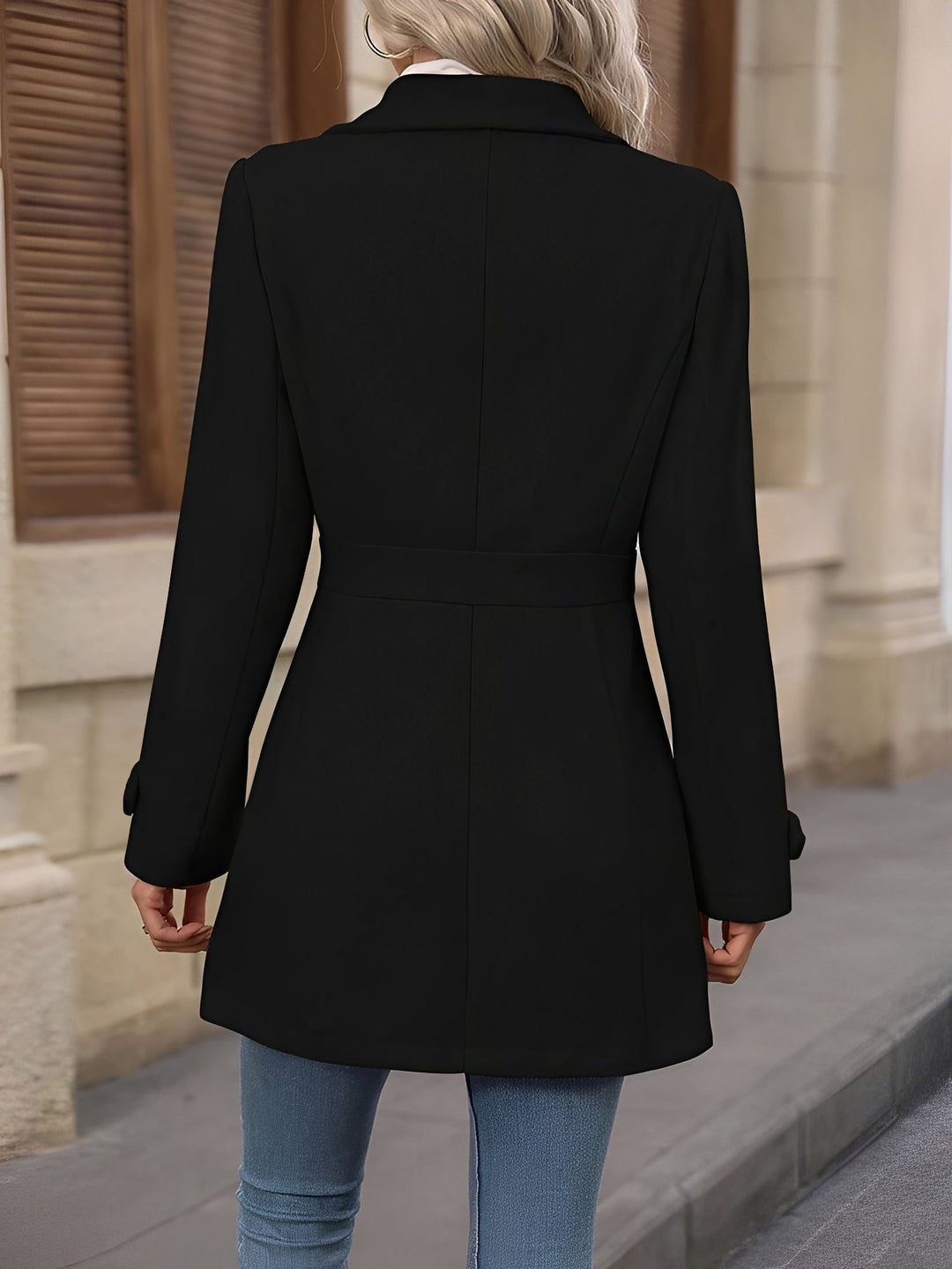 Fitted Double-Breasted Trench Coat with Gold-Tone Buttons