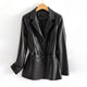Fitted Leather Jacket with Nipped Waist, Flared Hem and Patch Pockets