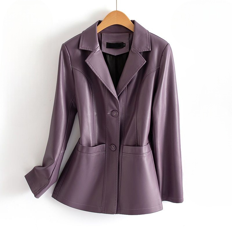 Fitted Leather Jacket with Nipped Waist, Flared Hem and Patch Pockets - Marl &amp; Mere