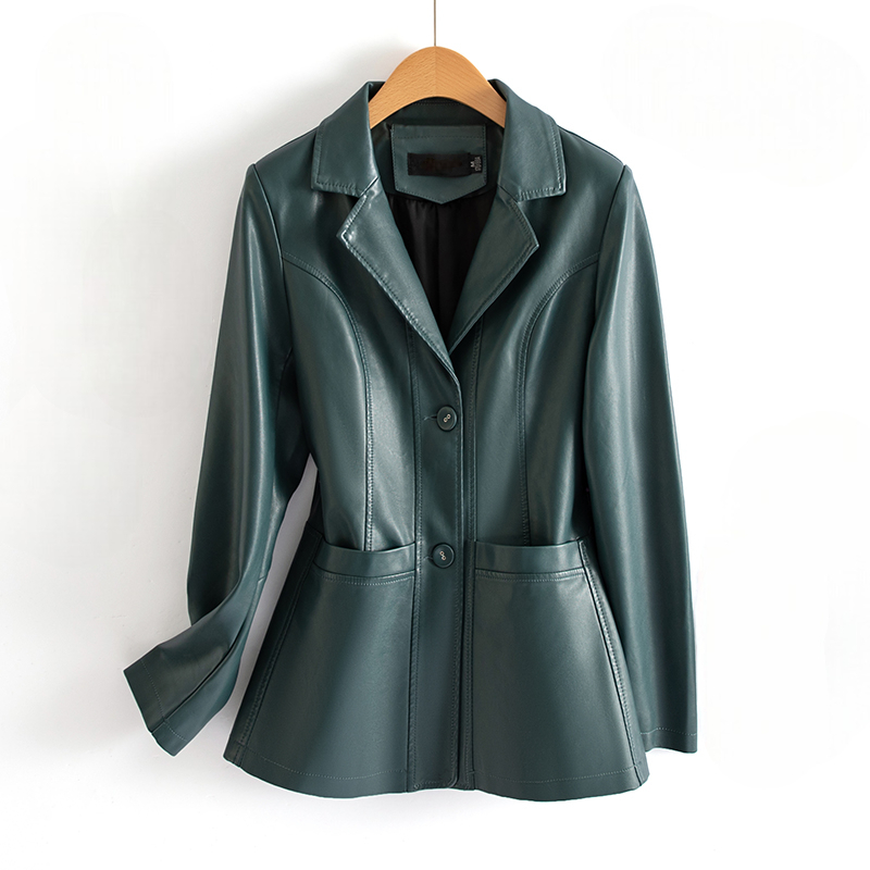 Fitted Leather Jacket with Nipped Waist, Flared Hem and Patch Pockets - Marl &amp; Mere