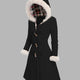 Fur-Trimmed Hooded Longline Coat with Toggle Buttons