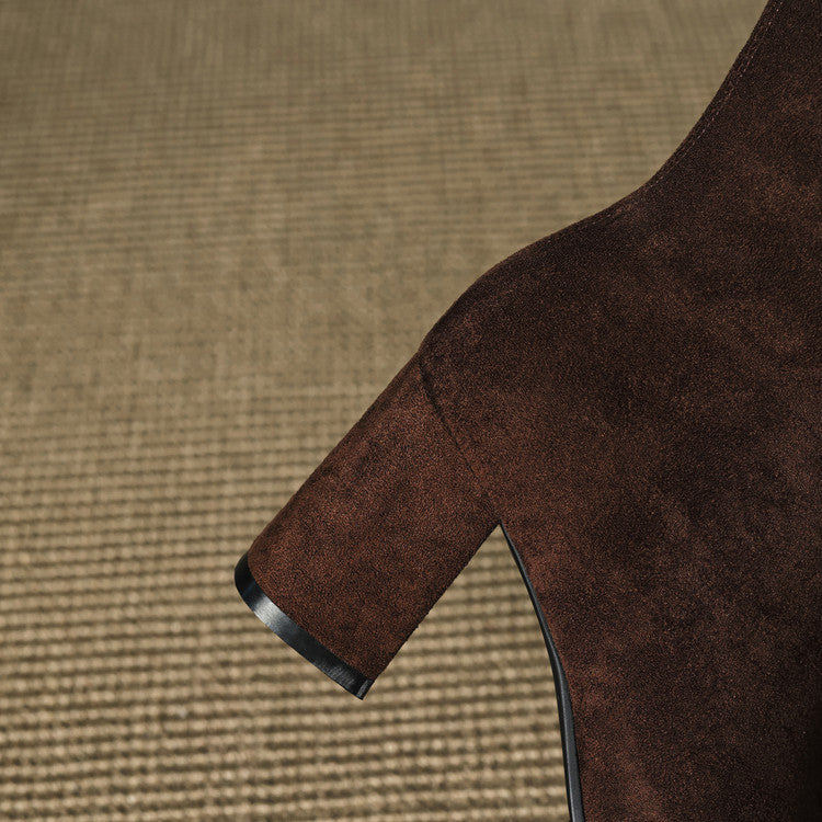 Genuine Suede Pointed-Toe Ankle Boots with Block Heel and Side Zip - Marl &amp; Mere