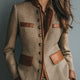 Herringbone Tweed Jacket with Leather Trim and Antique Brass Buttons