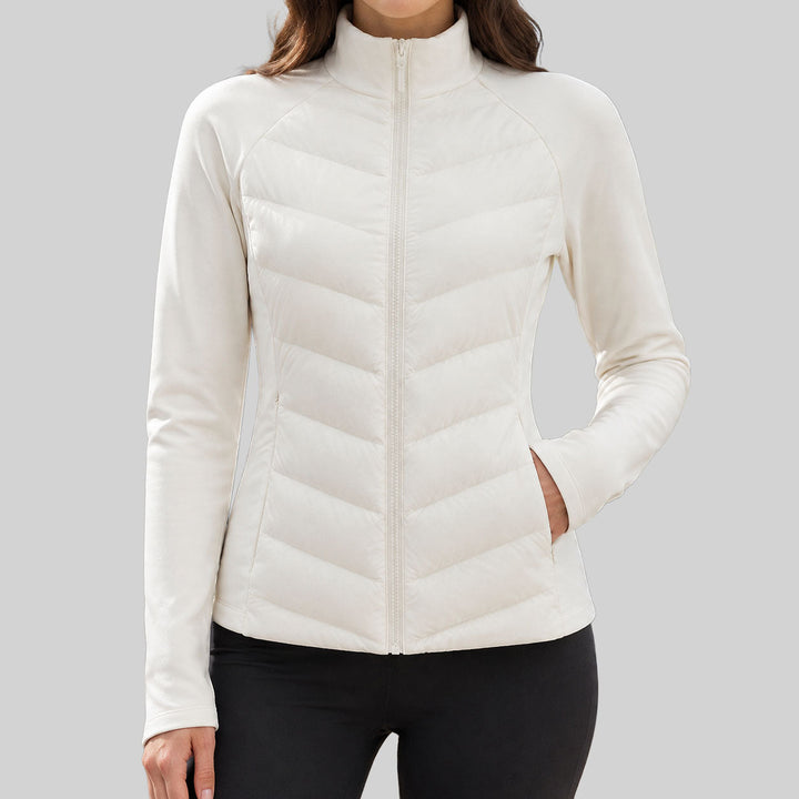 High-Neck Chevron Quilted Jacket with Full Zip and Raglan Sleeves