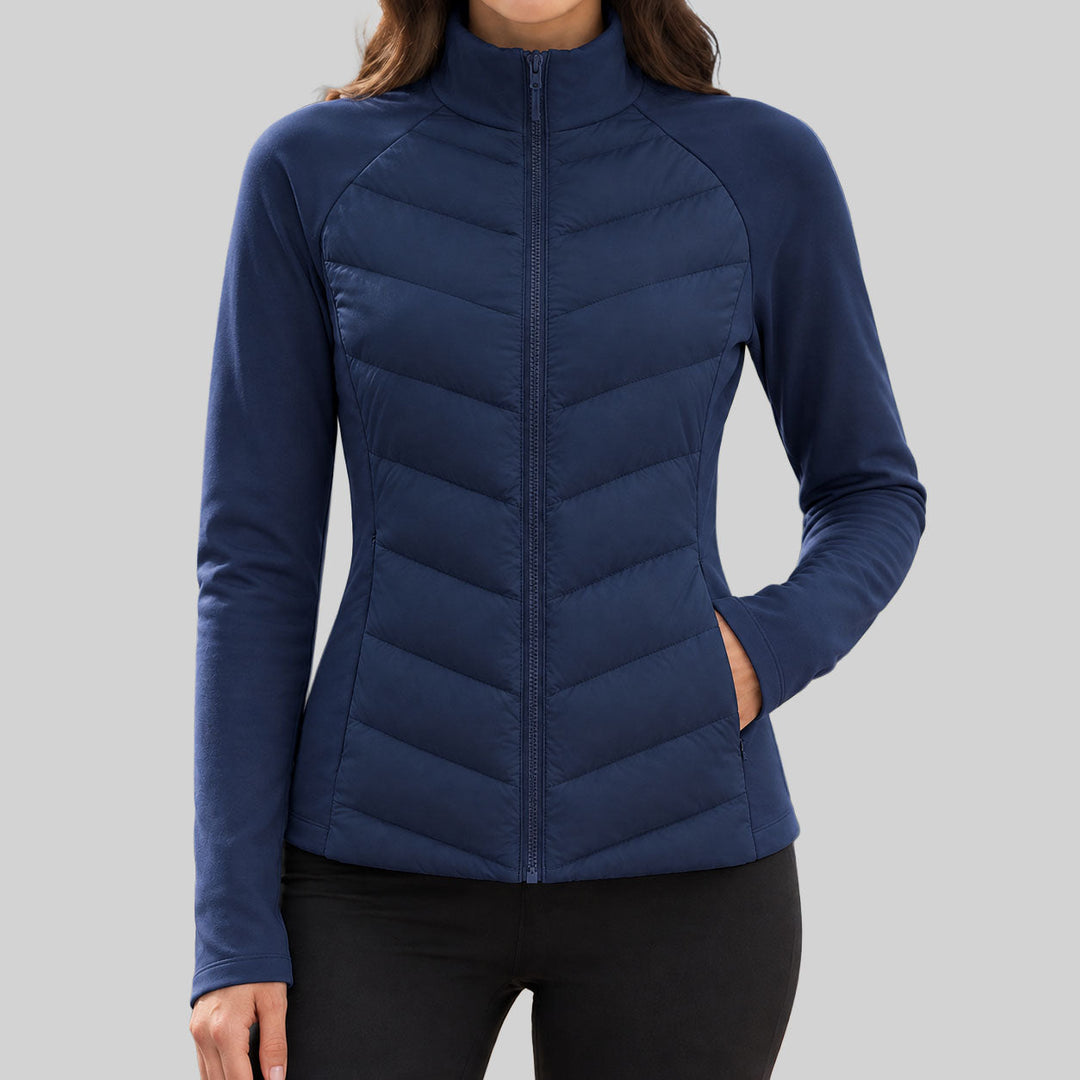 High-Neck Chevron Quilted Jacket with Full Zip and Raglan Sleeves