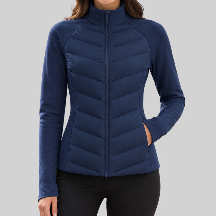 High-Neck Chevron Quilted Jacket with Full Zip and Raglan Sleeves