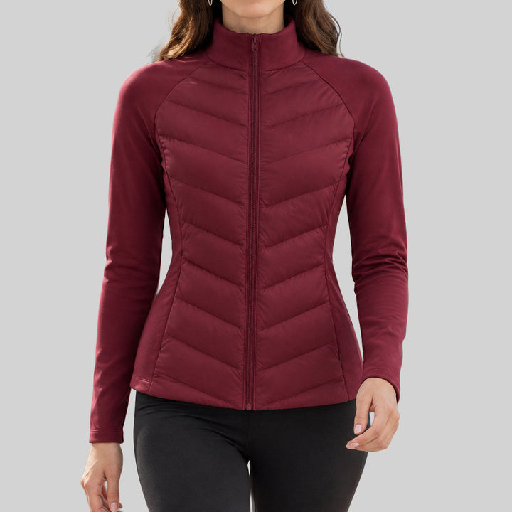 High-Neck Chevron Quilted Jacket with Full Zip and Raglan Sleeves