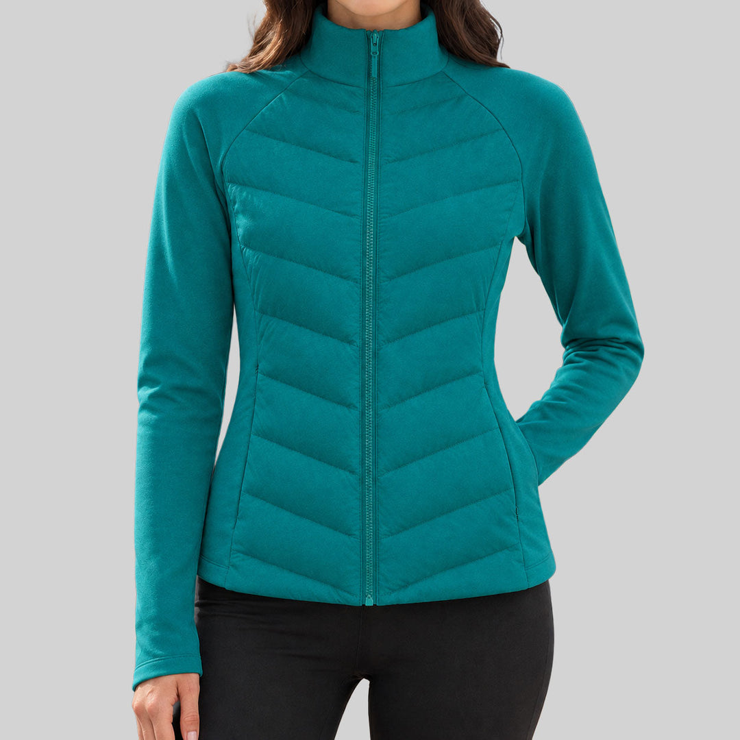 High-Neck Chevron Quilted Jacket with Full Zip and Raglan Sleeves