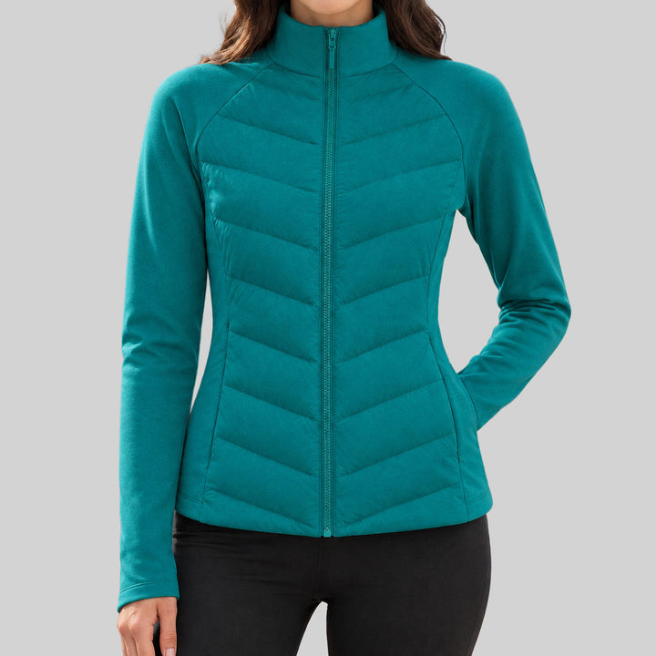 High-Neck Chevron Quilted Jacket with Full Zip and Raglan Sleeves