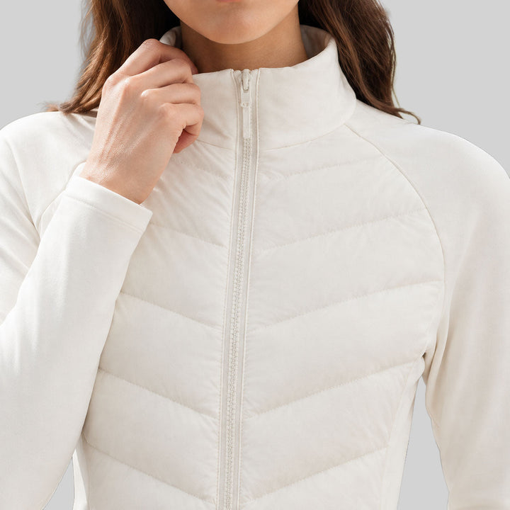High-Neck Chevron Quilted Jacket with Full Zip and Raglan Sleeves