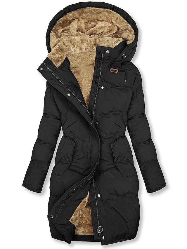 Hooded Insulated Quilted Coat with Plush Fleece Lining and Drawstring Waist - Marl &amp; Mere