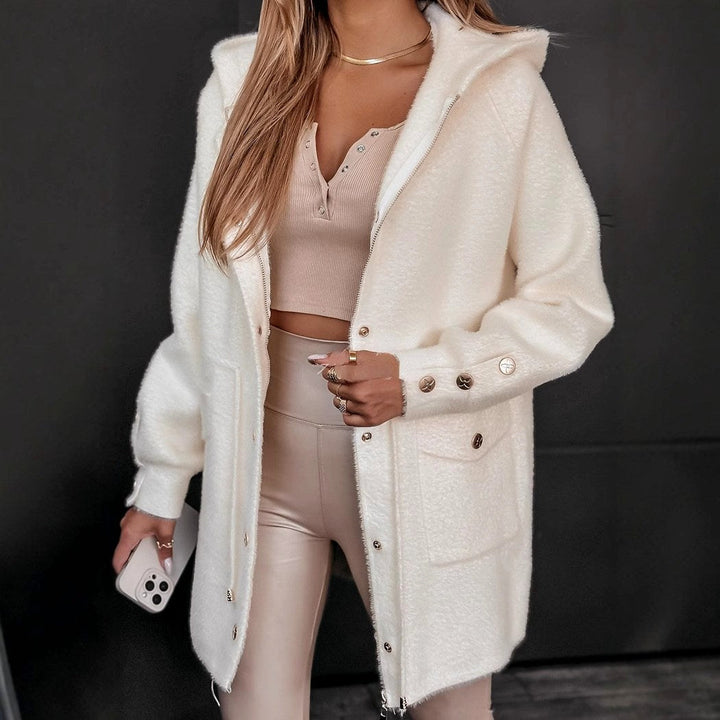 Hooded Longline Fuzzy Jacket with Oversized Patch Pockets
