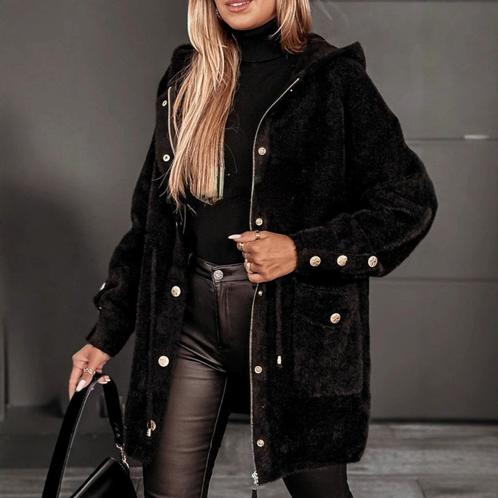 Hooded Longline Fuzzy Jacket with Oversized Patch Pockets
