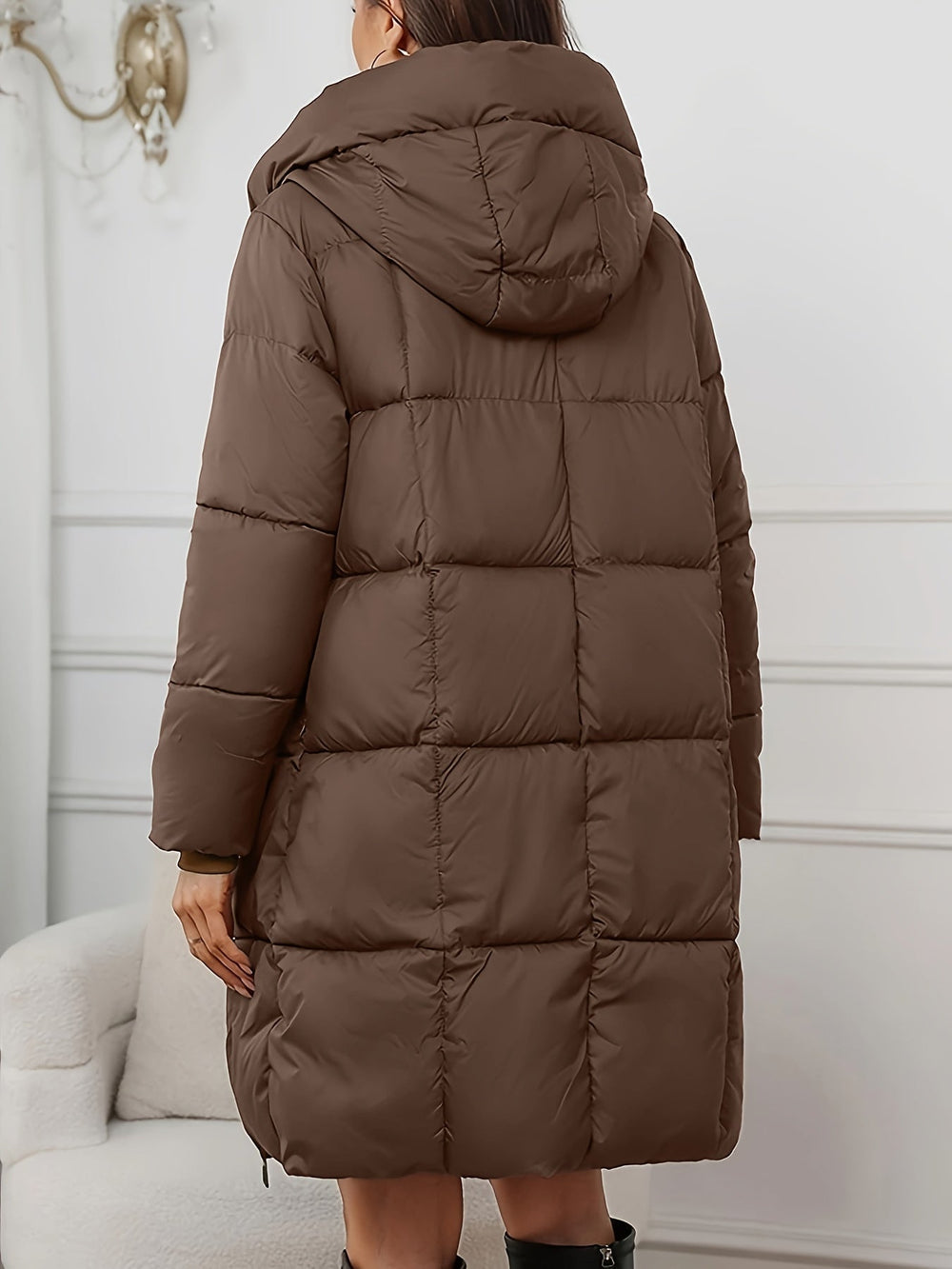 Hooded Longline Quilted Puffer Coat with Full Zip - Marl & Mere