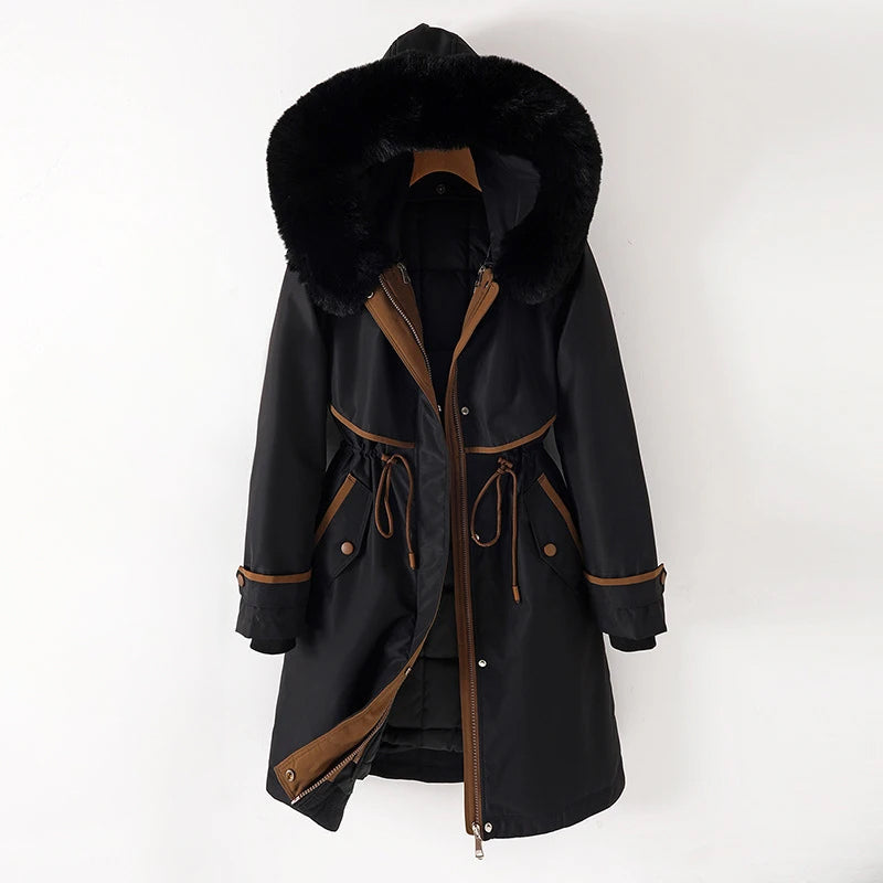Hooded Parka with Faux Fur Trim and Drawstring Waist