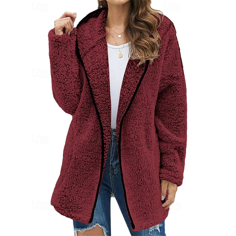Hooded Teddy Fleece Jacket with Zip Front