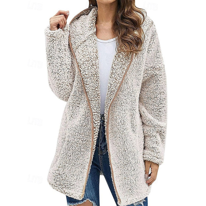 Hooded Teddy Fleece Jacket with Zip Front