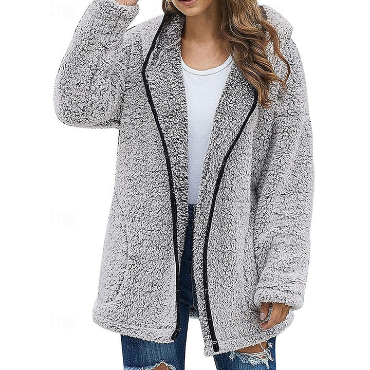 Hooded Teddy Fleece Jacket with Zip Front