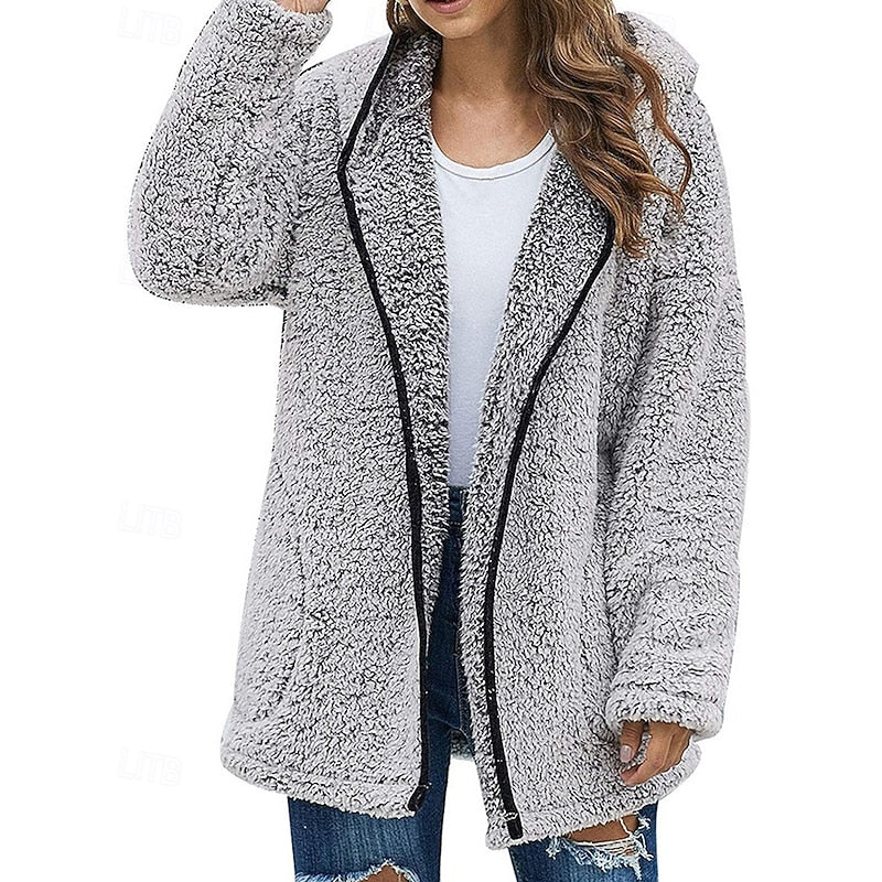 Hooded Teddy Fleece Jacket with Zip Front - Marl &amp; Mere