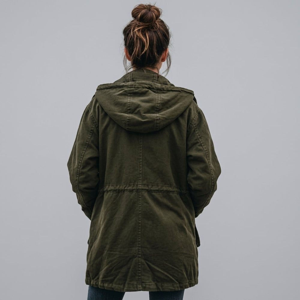 Hooded Utility Jacket with Cargo Flap Pockets and Snap Placket