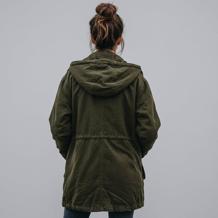 Hooded Utility Jacket with Cargo Flap Pockets and Snap Placket